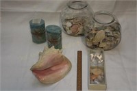 Shells: (2) Fish Bowls, Sand Dollar, (2) Candles,