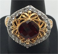 Sterling Silver Red & Clear Stone Ring