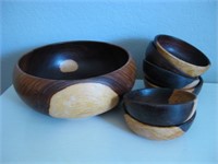 11.5" Diameter Wood Salad Bowl & Six Bowls