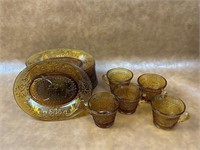 Amber Glass Snack Trays and Cups