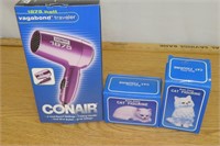 Conair Hair Dryer In Box & Cat Figurines In Boxes