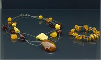 2 Pc Chinese Amber Necklace & Bracelet