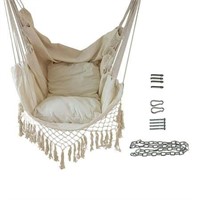 ALEKO Hanging Rope Swing Hammock Chair  Ivory