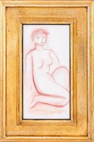Joan Shapiro Seated Nude Woman Red Chalk on Paper