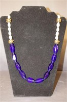 Vintage Estate Necklace With Blue Beads & Pearls