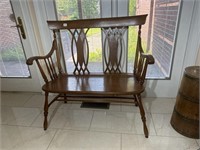Lovely Antique Tiger Oak Bench with cushion 39