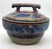 Signed Pottery Asian Steam Vessel w Multi-Color Gl