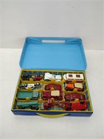 matchbox carry case with 12 vintage toys