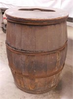 Metal barrel w/ lid, 18" x 22" - Wood barrel w/