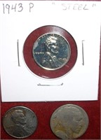 1943P(2) Steel Cent & Dateless Indian Head/Buffalo