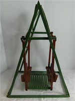 ARTS & CRAFTS GREEN & RED PAINTED WOOD SWING