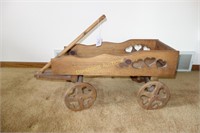 HANDCRAFTED BEAR DOLL - WOODEN WAGON - 13"H X