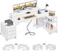 AODK L Shaped Computer Desk with Power Outlets & 3