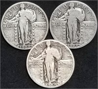 3 Nice Standing Liberty Silver Quarters