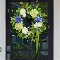 23 Hydrangea Door Wreath - Blue/Green