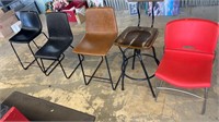 5 Assorted Chairs/Stools (Plastic, Wood, Metal,