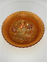 Carnival Glass Marigold Double Dutch Footed Bowl