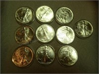 10 silver dollars dated 1992