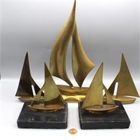 5 Brass & Marble Sailboat Statues & Bookends