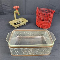 Casserole Dish w/ Tin Tray, Wire Basket,  Faucet