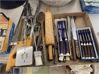 2 BOXES - KNIVES AND COOKING UTENSILS