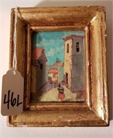 Framed Art Miniature Mediterranean Village O/B