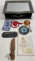 Mirror Jewelry Box With Patches & Vargas Calendars