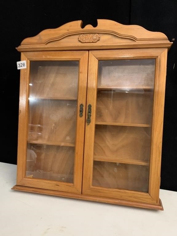 MINIATURE WOODEN CURIO CABINET FOR TRINKETS ETC.