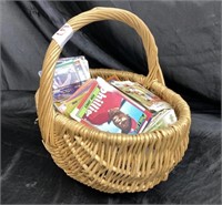 WOVEN BASKET W/ HANDLE / FILLED WITH SPORTS CARDS