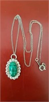 Nice Malachite Sterling Silver pendant & 17in