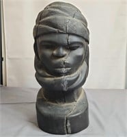 African Carved Ebony Heads Bust, Life-Size #2