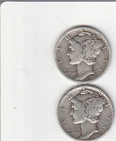 Two 90% Silver US Ten Cent Coins