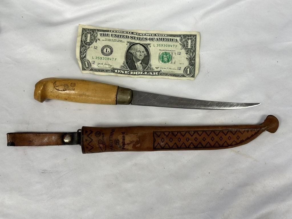 Finland Filet Knife With Leather Sheath - Engraved