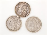 3 Morgan silver dollars: 1880, 1881, 1889 O