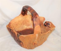 Hand carved Natural wood handled basket