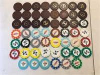 54 Various Foreign, Cruise Casino Chips