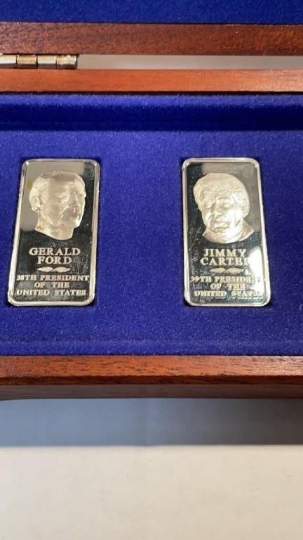 2 Danbury Mint Presidential Silver Ingots Bars,