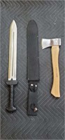 Black Machete Sheath and Small Hatchet