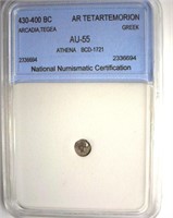 430-400 BC Athena NNC AU55 AR Tetartemorion