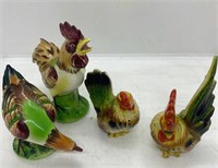 Vtg Hand Painted Set of 4 Rooster Ceramic Figurine