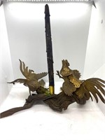 Vintage Brass Figurine 2  Roosters On  A branch