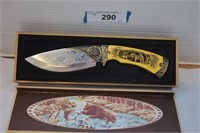 New in Box Grizzly Bear Ornate Carved Knife