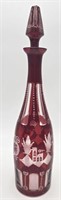 Egermann Czech Ruby Red Cut Etched Decanter