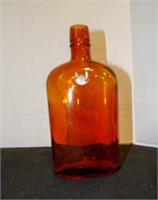 vintage amber brown pint whiskey flask bottle