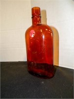 vintage amber brown pint whiskey flask bottle