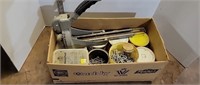 Box lot of Screws, staples and staple machine