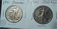 1941D & 1941P Walking Liberty silver half dollars