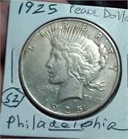 1925 Philadelphia US PEACE silver dollar XF