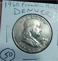1960 Denver Franklin silver half dollar