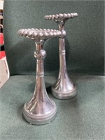2 Silver candle holders measurements 12in and 10